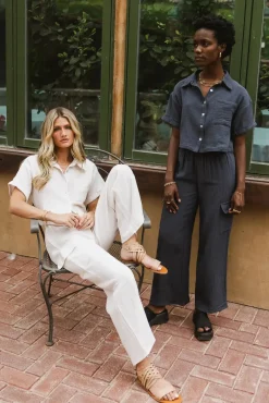 Bohme Benji Cotton Gauze Top in Slate Blue - FINAL SALE