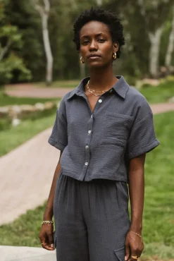 Bohme Benji Cotton Gauze Top in Slate Blue - FINAL SALE