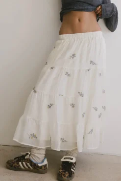 Bohme Bluebell Embroidered Midi Skirt