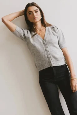 Bohme Colletta Short Sleeve Cardigan in Heather Grey