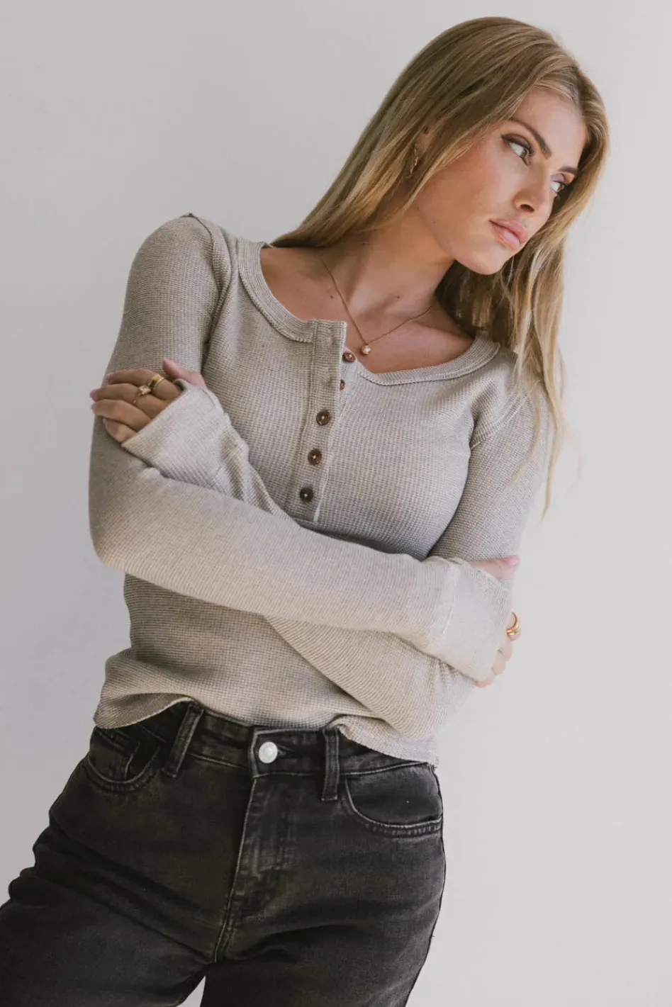 Bohme Conrad Fitted Waffle Tee in Heathered Black
