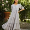 Bohme Danae Tiered Midi Dress in Slate Blue