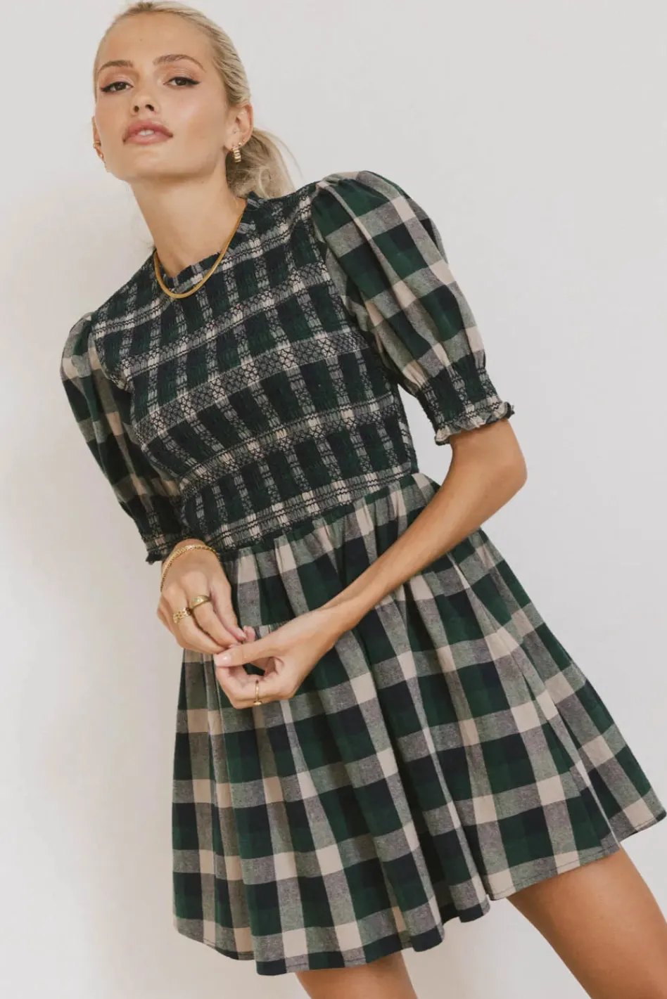 Bohme Emmett Plaid Smocked Mini Dress