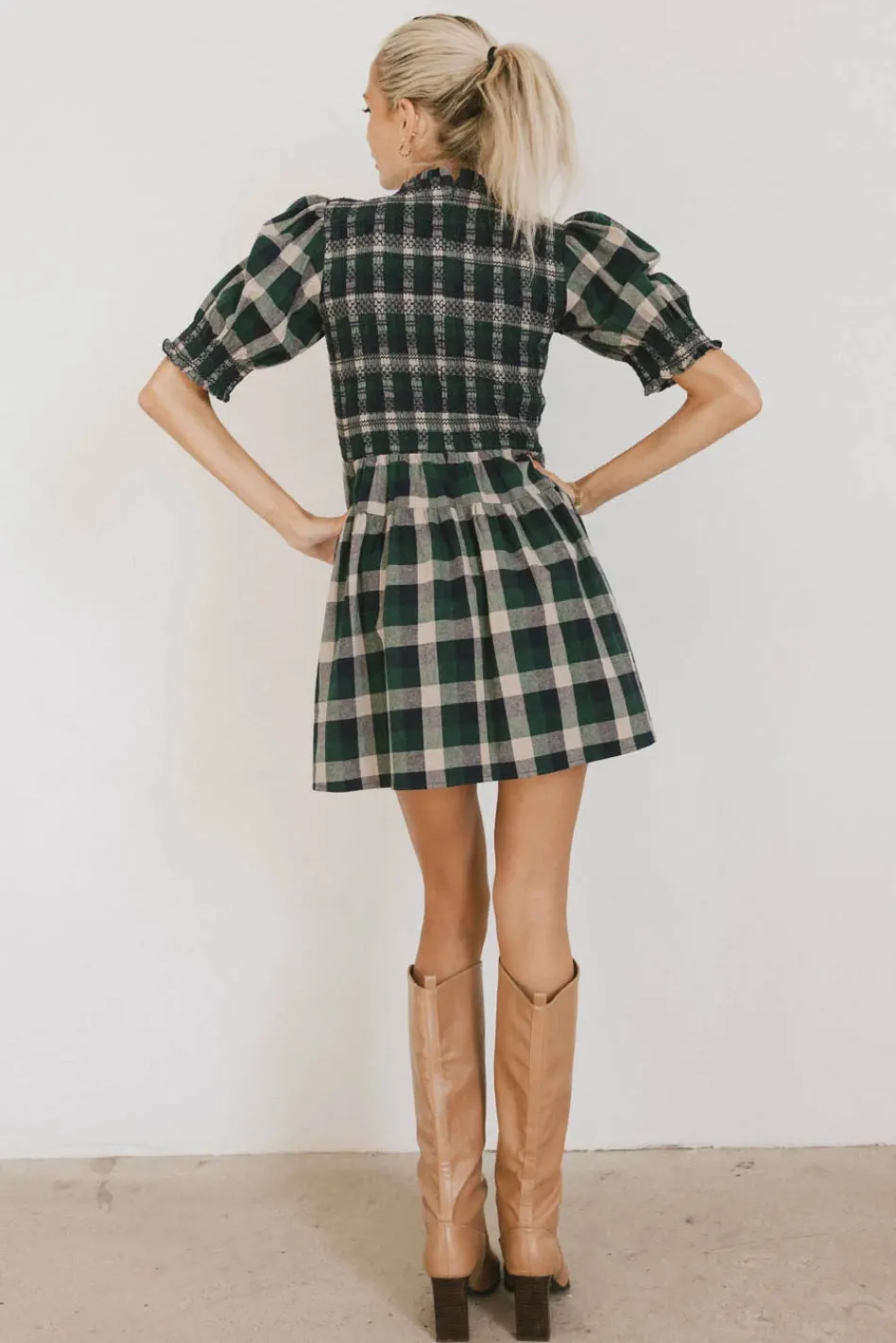Bohme Emmett Plaid Smocked Mini Dress