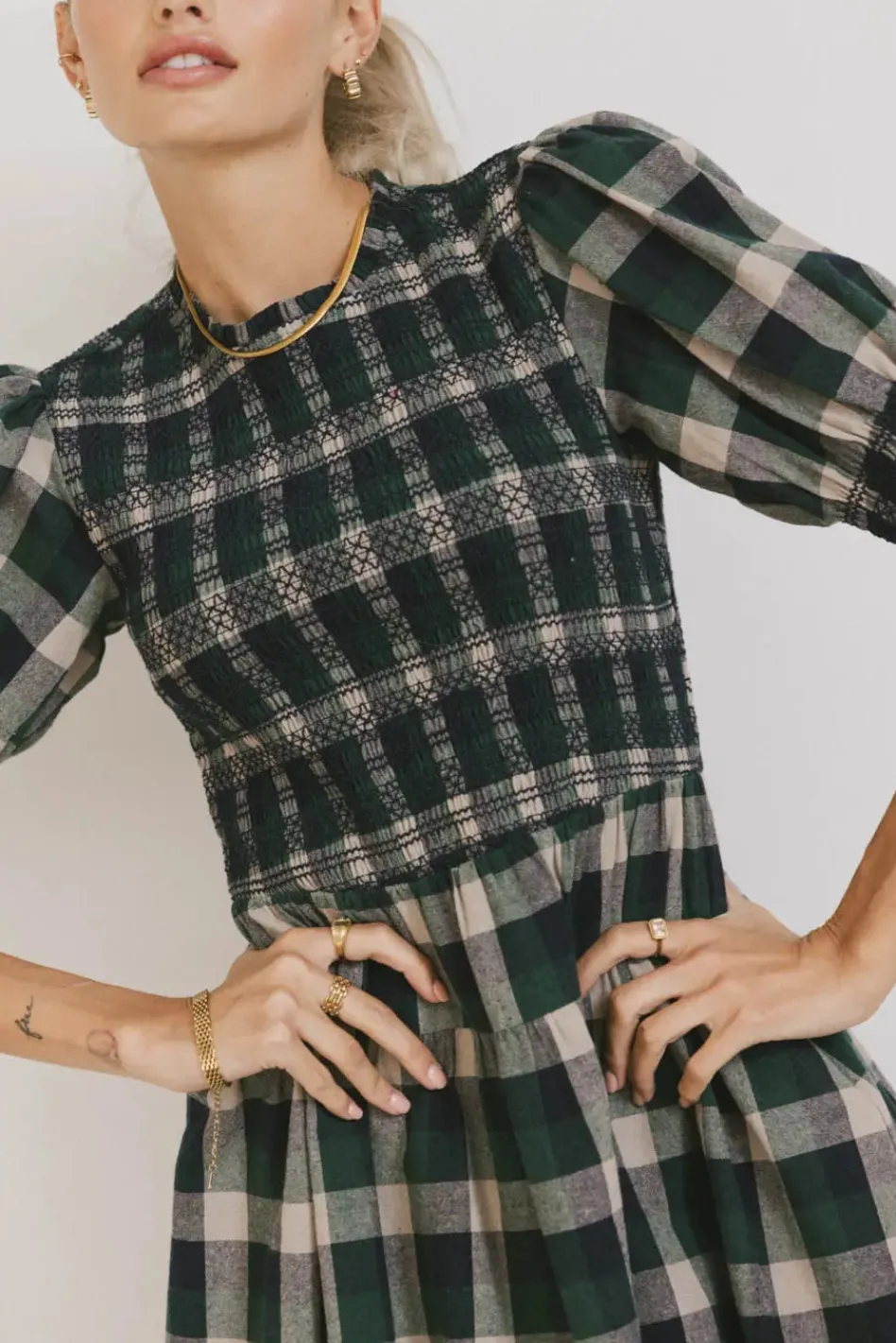 Bohme Emmett Plaid Smocked Mini Dress