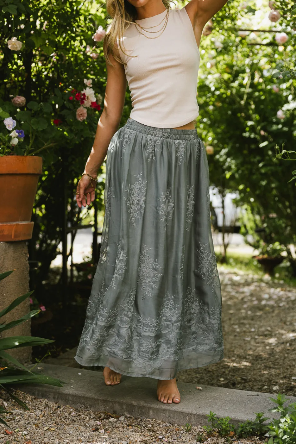 Bohme Grace Floral Tulle Skirt in