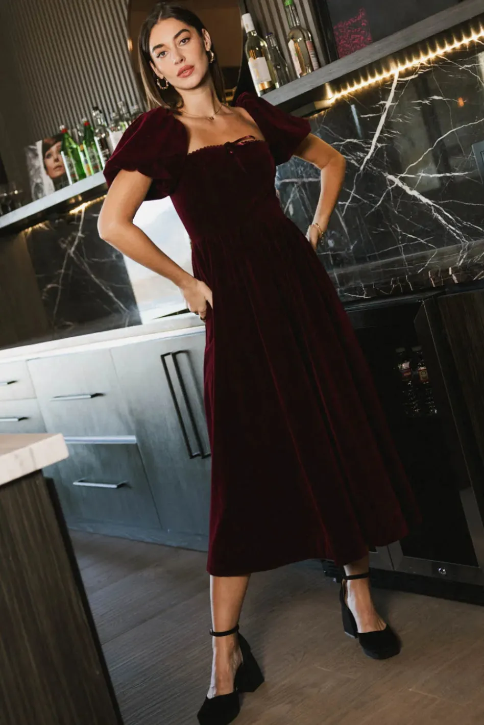 Bohme Halia Velvet Midi Dress
