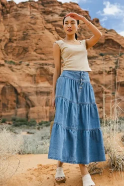 Bohme Joannie Tiered Denim Skirt