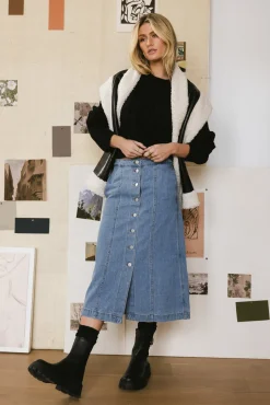 Bohme Kaylee Button Denim Skirt