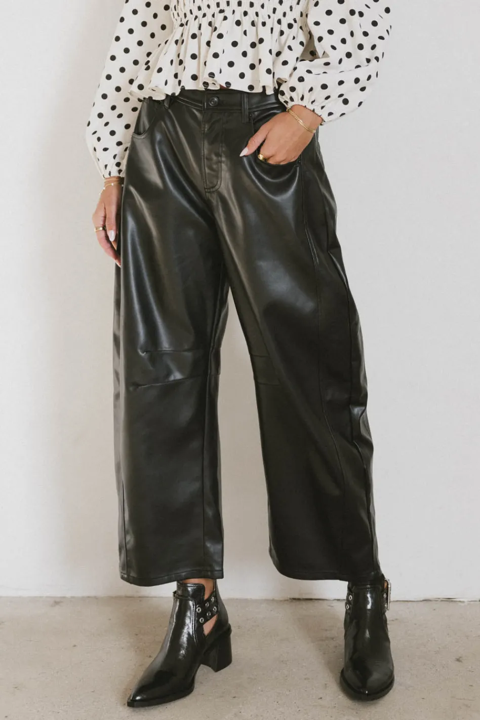 Bohme Langston Vegan Leather Barrel Jeans in