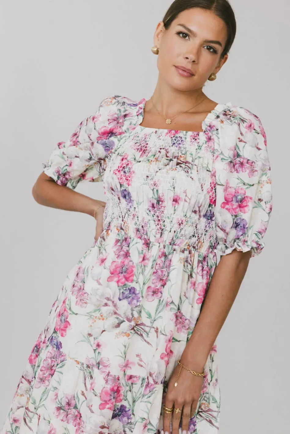 Bohme Luciana Floral Smocked Midi Dress