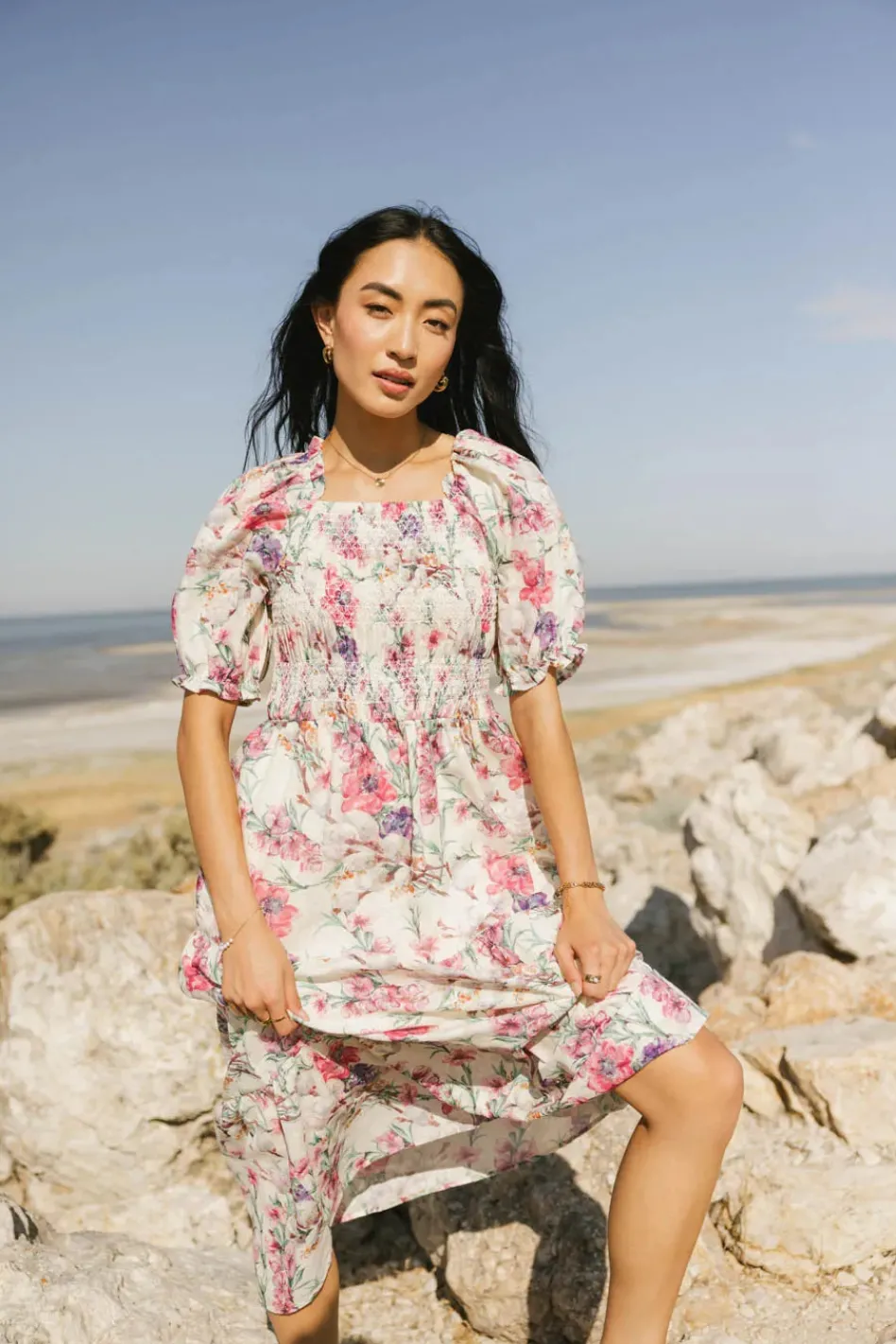 Bohme Luciana Floral Smocked Midi Dress
