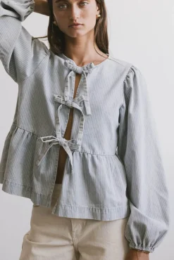 Bohme Maggie Peplum Tie Blouse in Light Wash