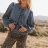 Bohme Maggie Peplum Tie Blouse in Medium Wash