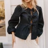 Bohme Maggie Peplum Tie Blouse in Dark Wash