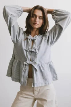 Bohme Maggie Peplum Tie Blouse in Light Wash
