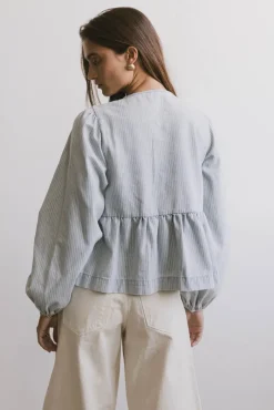 Bohme Maggie Peplum Tie Blouse in Light Wash