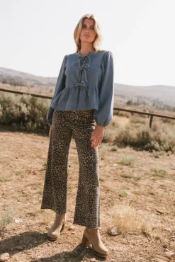 Bohme Maggie Peplum Tie Blouse in Medium Wash
