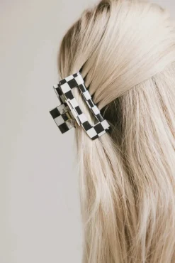 Bohme Medium Cutout Claw Clip in Checker