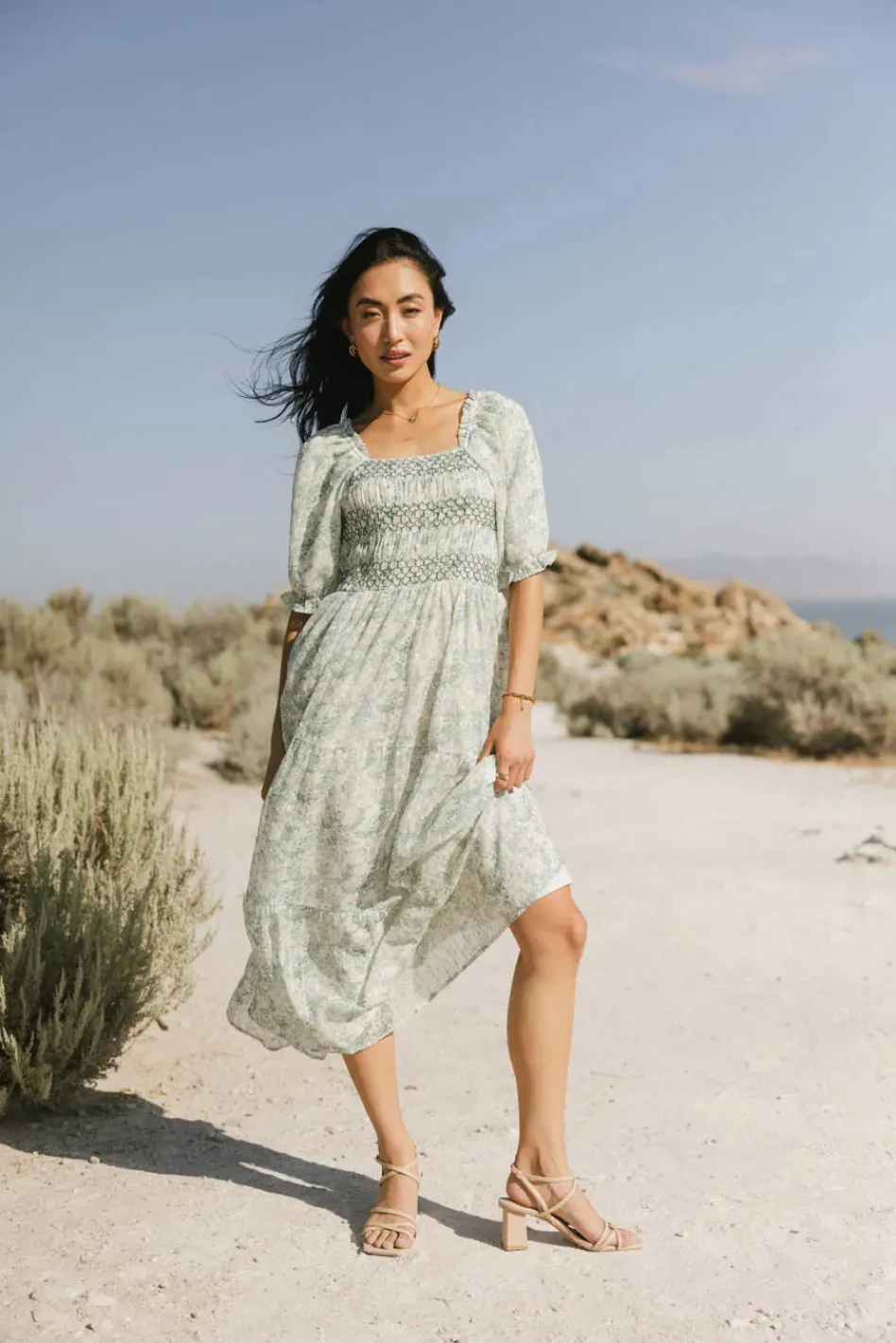 Bohme Nadia Smocked Midi Dress