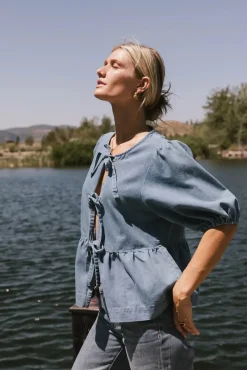 Bohme Natalia Peplum Tie Blouse in Light Wash