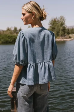 Bohme Natalia Peplum Tie Blouse in Light Wash