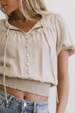 Bohme Pax Smocked Blouse in Sand