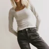 Bohme Polly Scoop Neck Top in Heather Grey