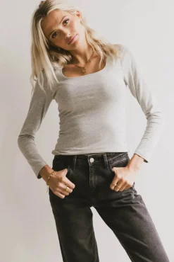 Bohme Polly Scoop Neck Top in Heather Grey