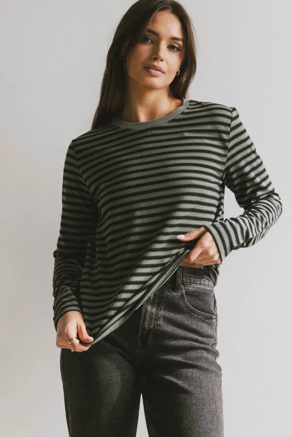 Bohme Reggie Striped Top in Olive and Black