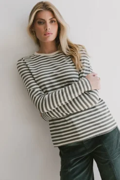 Bohme Reggie Striped Top in Olive and White