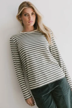 Bohme Reggie Striped Top in Olive and White