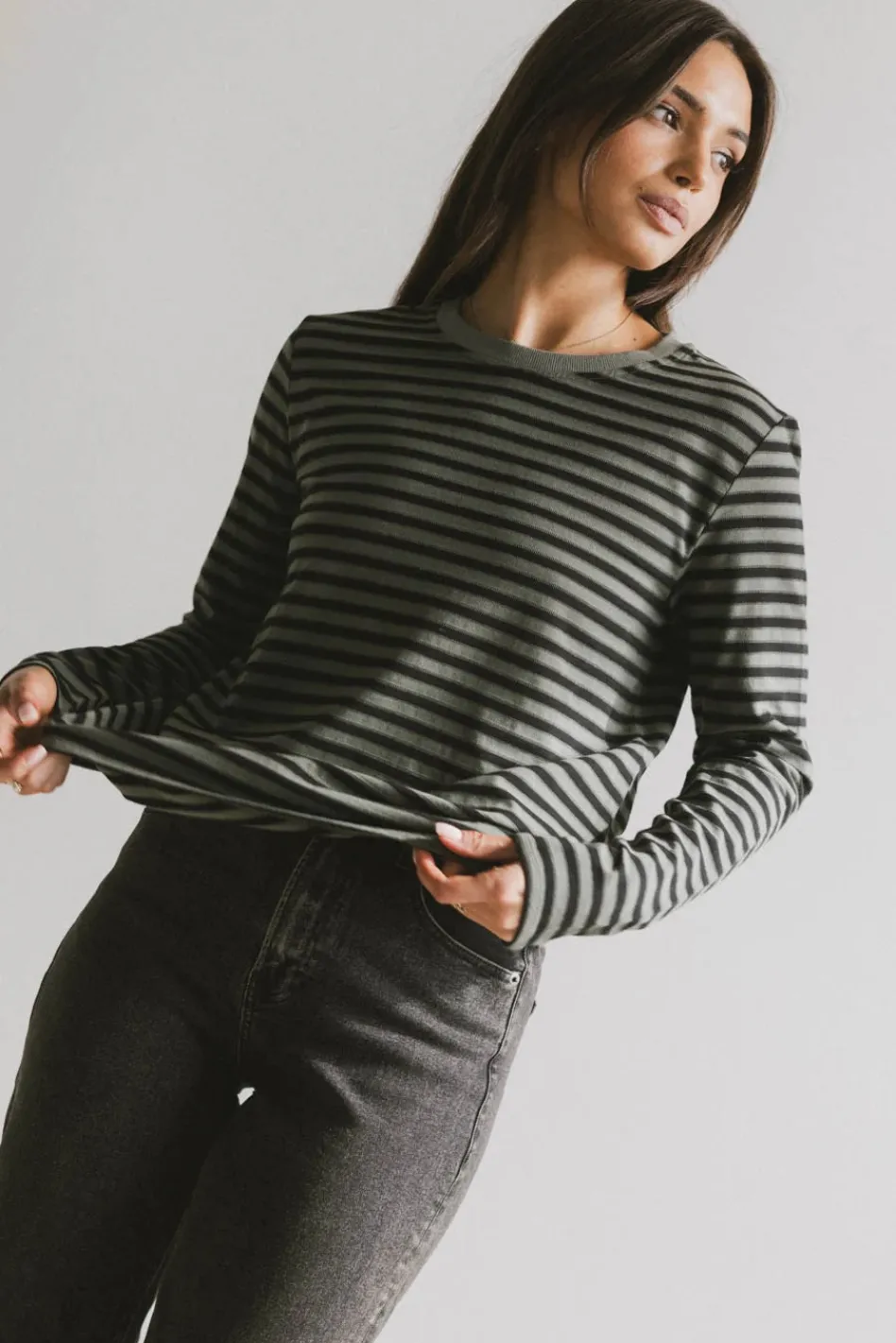 Bohme Reggie Striped Top in Olive and Black