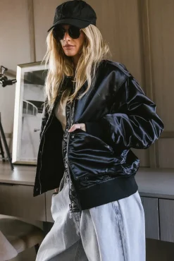 Bohme Rylee Satin Bomber Jacket in
