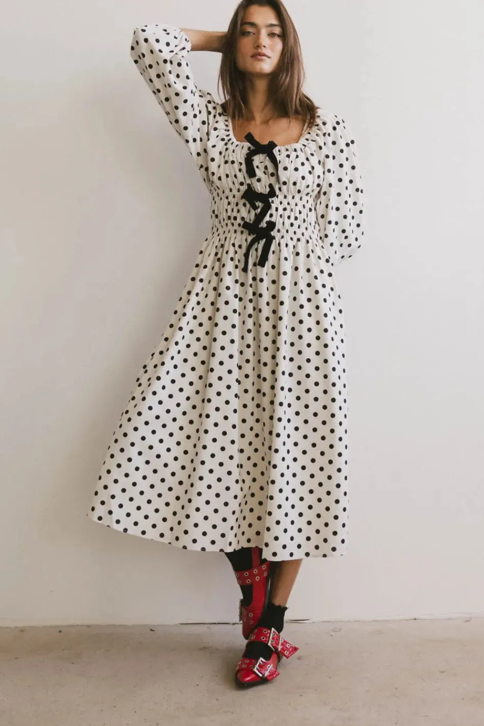 Bohme The Velveteen Bow Midi Dress