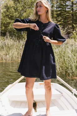 Bohme Tori Peplum Mini Dress in Dark Wash