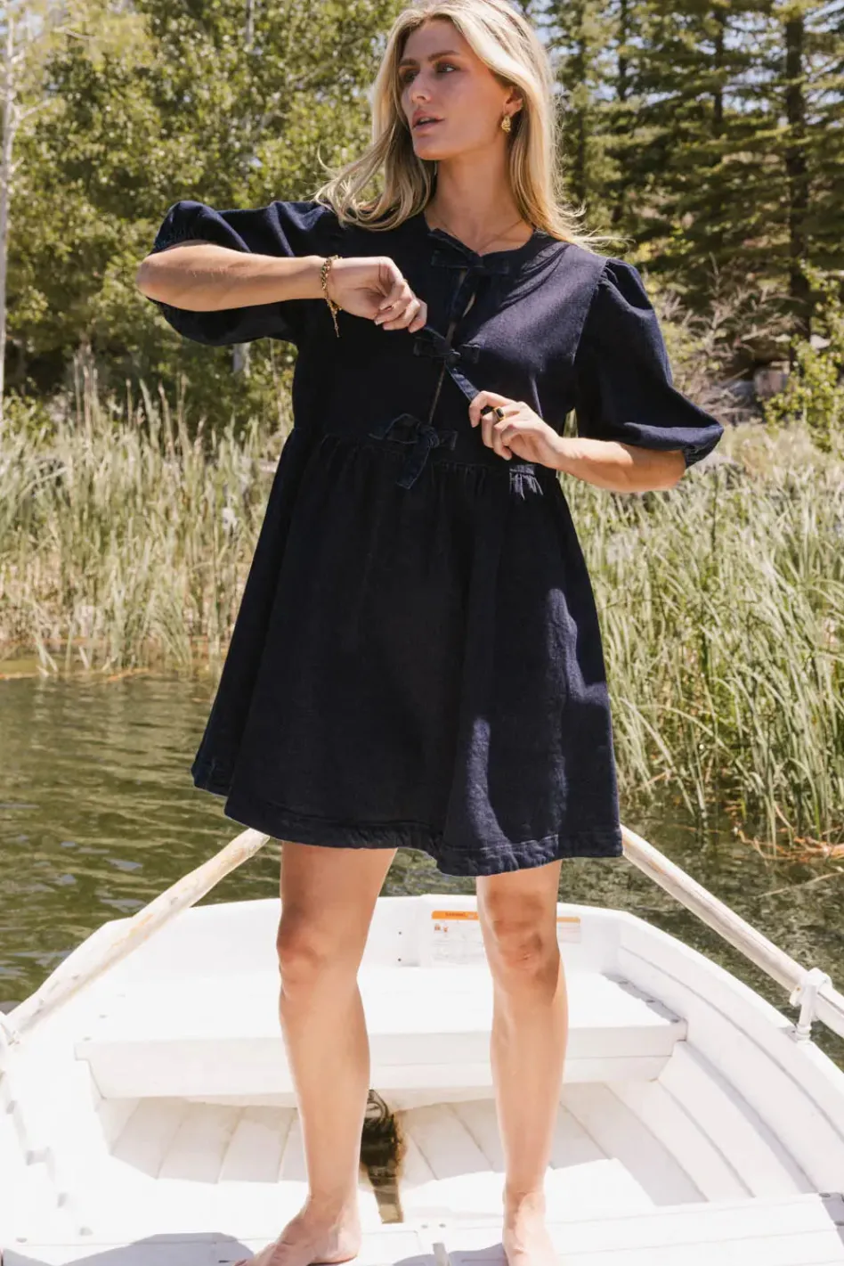Bohme Tori Peplum Mini Dress in Dark Wash