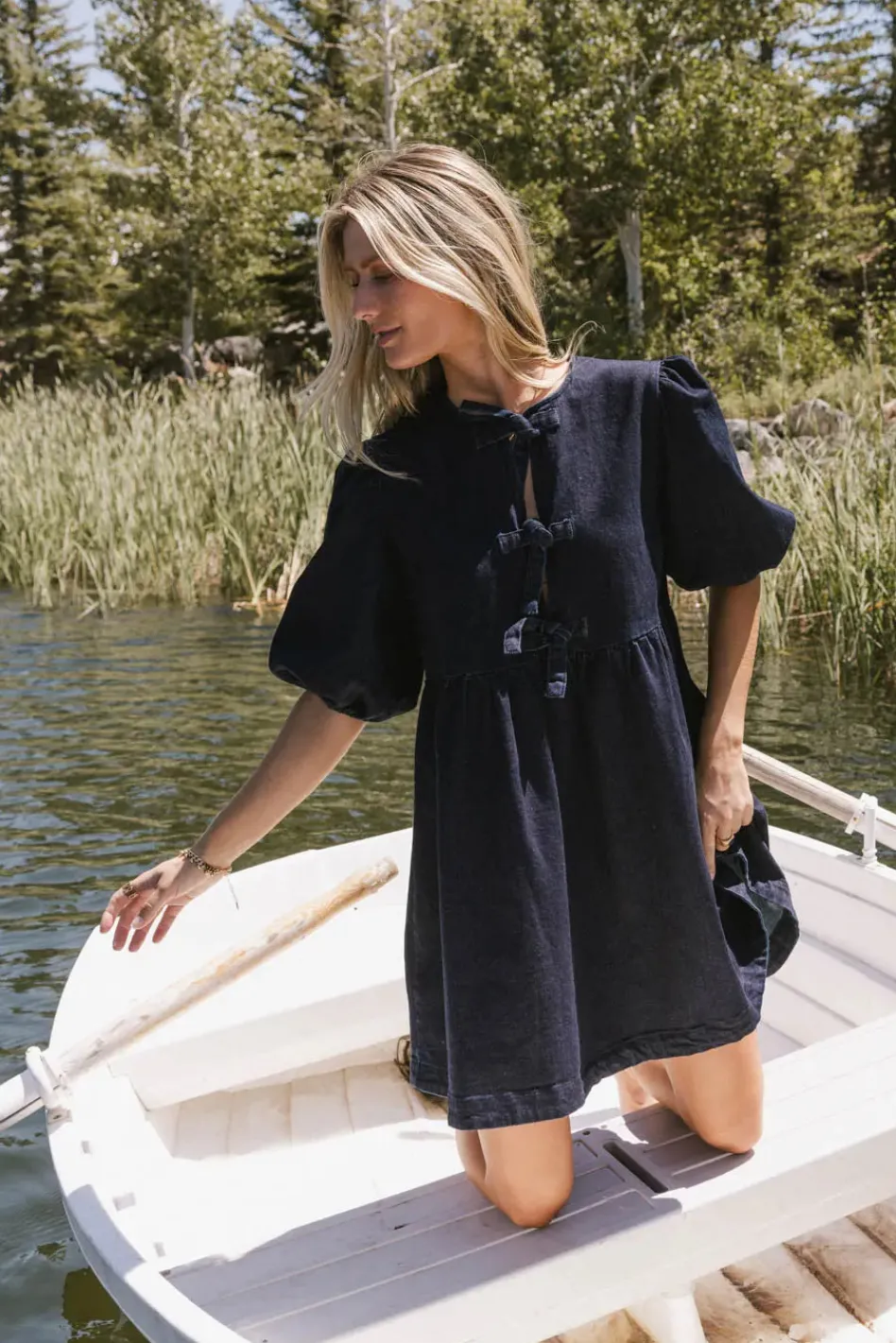 Bohme Tori Peplum Mini Dress in Dark Wash