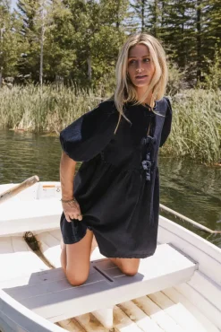 Bohme Tori Peplum Mini Dress in Dark Wash