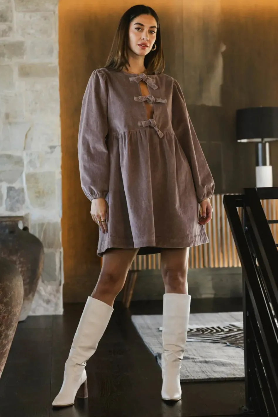 Bohme Tyler Peplum Mini Dress in Corduroy