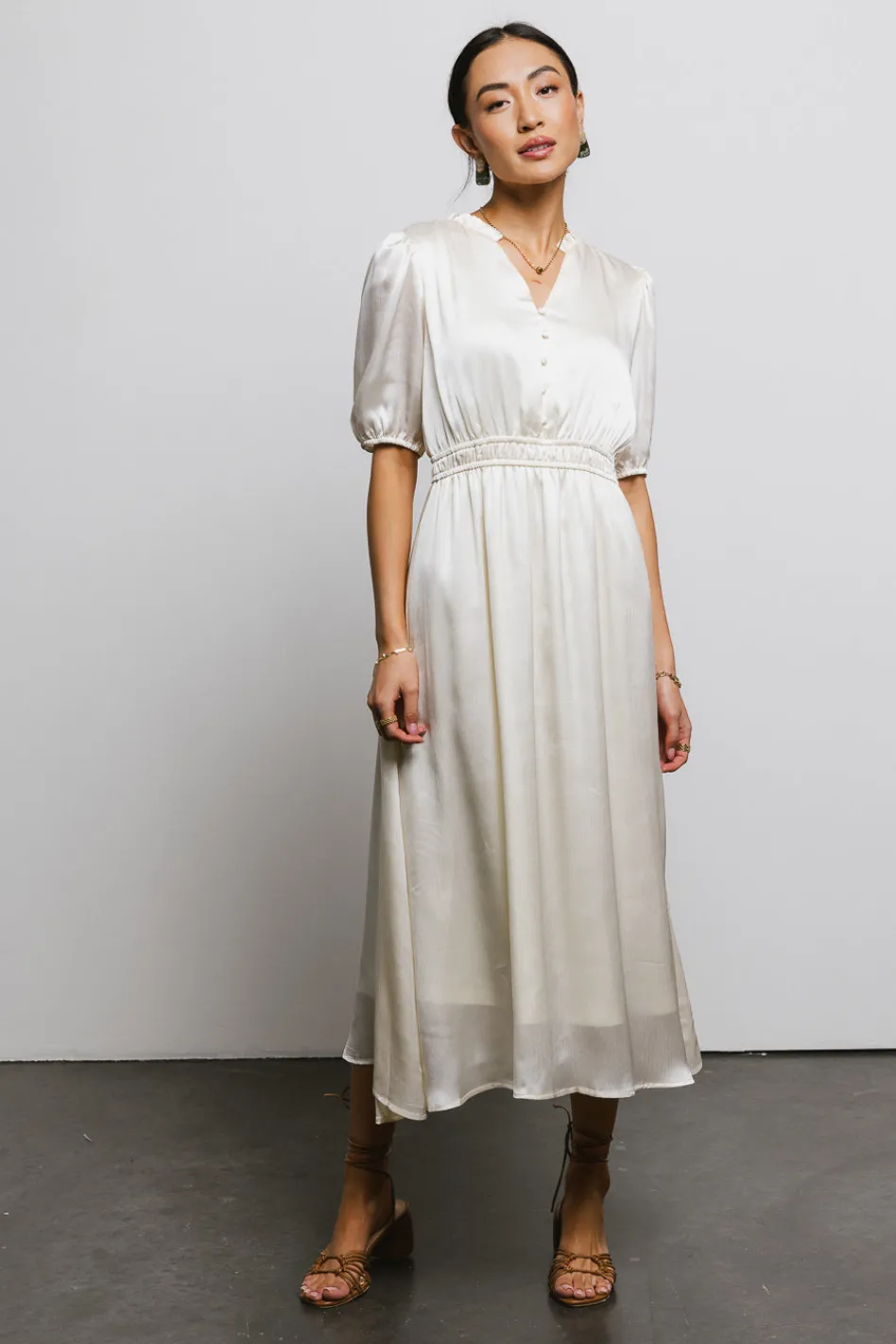 Bohme V-Neck Satin Midi Dress in