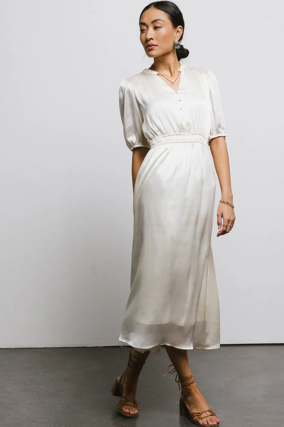 Bohme V-Neck Satin Midi Dress in