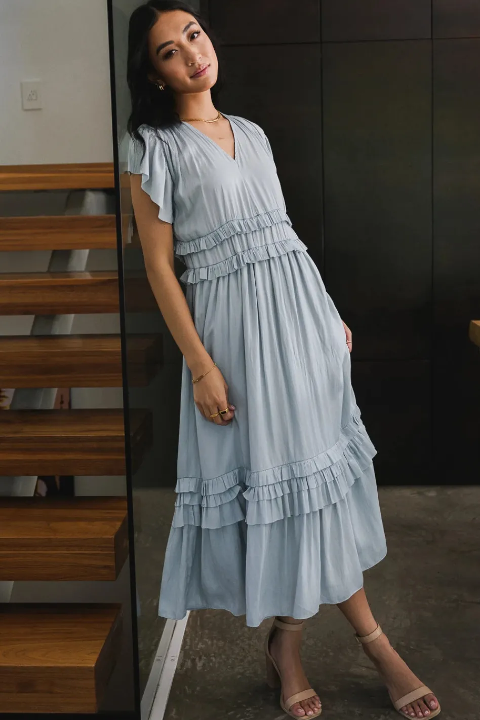 Bohme Willa Ruffle Dress in Light Blue