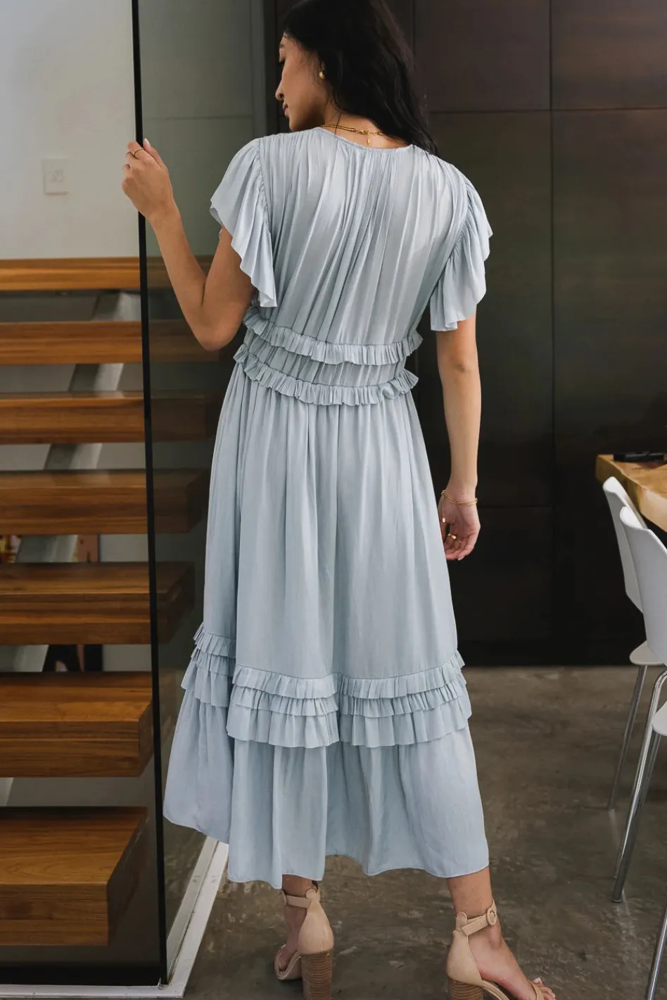 Bohme Willa Ruffle Dress in Light Blue